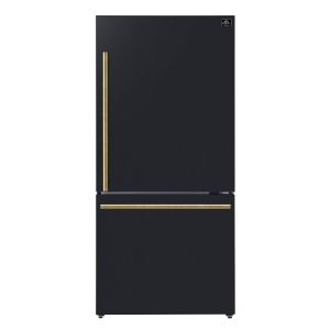 Forno Milano Espresso 31-inch Bottom Freezer Right Swing Door Refrigerator in Black, 17.2 cu. ft. Additional Antique Brass Handles Included