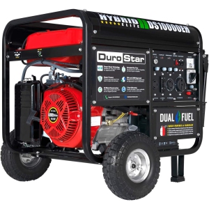 DUROSTAR DS10000EH Dual Fuel Portable Generator - 8000/10000 Watt Electric Start - Home Back Up & RV Ready, Red/Black