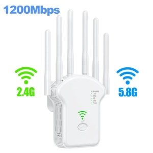 High-Speed 1200Mbps Dual-Band WiFi Repeater with Antenna, Signal Extender, and WPS Router - Wireless Network Amplifier for 2.4G and 5G