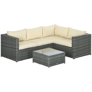Ensemble de meubles en rotin de jardin Outsunny 3 pièces, ensemble de conversation en osier pour 4 personnes avec canapés, table basse, coussins pour arrière-cour, piscine, beige
