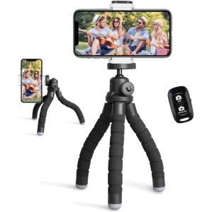 Phone Tripod, Portable and Flexible Tripod with Wireless Remote and Universal Clip, Compatible with All Cell Phones/Cameras, Tripod Stand for Recording (Black)
