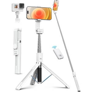 50”Portable Travel Selfie Stick Tripod with Remote, Wireless Selfie Stick Phone Tripod Stand for Cell Phone Compatible with 4-7" iPhone Android Samsung Smartphones White