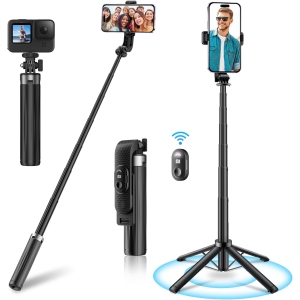 Selfie Stick Tripod, Phone Tripod & Selfie Stick Tripod with Rechargeable Remote, Cell Phone Tripod Stand Extendable Travel Tripod for iPhone/Android/GoPro