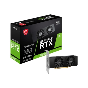 MSI RTX 3050 Low Profile Dual Fan Video Card, 6GB GDDR6, 1492 MHz Boost / 14 Gbps, PCIE 4.0 x 16 (uses x8), 96-bit, HDMI x 1, Display Port x 3, RTX 3050 LP 6G OC
