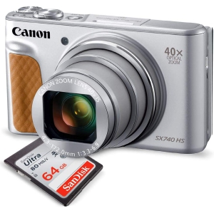 Canon PowerShot SX740 HS Digital Camera (Silver) with 64GB Card, International Version