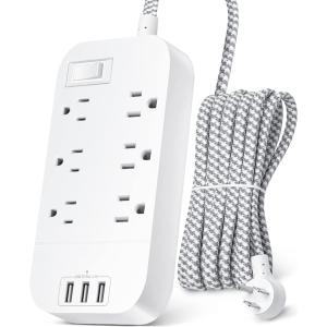Power Bar Extension Cord 15 FT, Flat Plug, 6 Outlets 3 USB Ports Outlet Extender with Overload Protection, Desktop Charging Station Wall Mount for Home, Office and Dorm Essential