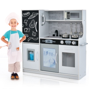 Costway Kid's Pretend Play Kitchen Toddler Kitchen Playset with Blackboard