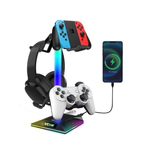 V RGB Gaming Headphones Stand with 2 USB Ports? Headset Stand with 10 Light Modes and Non-Slip Rubber, Suitable for All Earph