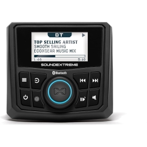 Marine Gauge Size Waterproof AM/FM Bluetooth Powersports Stereo 200 Watt Radio with Built-in 4 Zone LED Controller