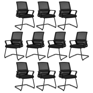 Gymax Office Guest Chair Set of 10 Conference Reception Chair w/ Lumbar Support & Sled Base