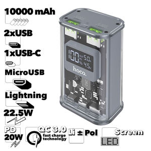 10000 mAh QC3.0 PD 20W USB-C Micro USB External Battery Charger Portable Power Bank for iPhone Samsung iPad Tablets