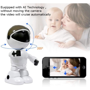 Timbo Sécurité à domicile IP Caméra Robot Intelligent Auto Tracking Caméra sans fil WiFi Caméra de surveillance de moniteur vidéo pour bébé 1080P - Blanc
