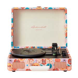 Arkrocket Curiosity Bluetooth Turntable Retro Suitcase 3-Speed Record Player with Built-in Speakers-Smiley Limited Edition