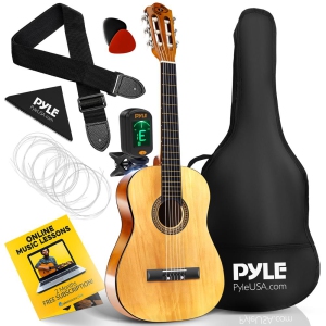Pyle 6-String Classic Guitar - Junior Scale Guitar with Digital Tuner & Accessory Kit (30’’ -inch)