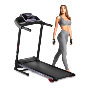 Folding Treadmill Motorized Running Machine - 12 Pre-set Program, 1.0 HP Power, Max Speed 6.0 MPH, 3'' LCD Display & Mobile Phone/Tablet for Indoor Exercise