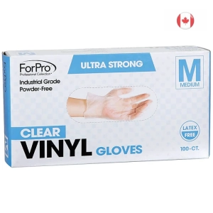 Disposable Vinyl Gloves, Clear, Industrial Grade, Powder-Free, Latex-Free, Non-Sterile, Food Safe, 2.75 Mil. Palm, 3.9 Mil. Fingers, Medium, 100-Count