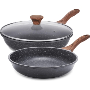 SENSARTE Nonstick Frying Pan Skillet Set, Swiss Granite Coating Omelette Pan, Healthy Stone Cookware Chef's Pan, PFOA Free (8+11 Inch)