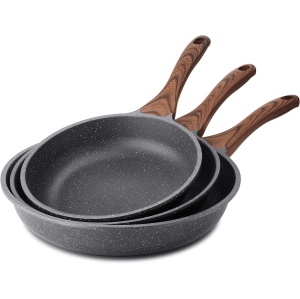 Ensemble de Poêles Antiadhésives SENSARTE, Poêles en Granit Suisse, Poêle à Omelette, Ustensiles de Cuisine Sains, Sans PFOA (9.5+11+12.5 po)