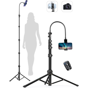 Selfie Stick Tripod, 86.6" Tall Cell ， Phone Tripod Stand with Adjustable Gooseneck Remote Phone Holder, Tripod for Phone Camera Compatible with iPhone 15 14 13 12 11 Pro