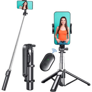 Selfie Stick, 4 in 1 Selfie Stick Tripod with Bluetooth Remote, 360 Degree Rotation Extendable Ultra Stable Bottom Design Selfie Stick Compatible with iPhone, Galaxy etc