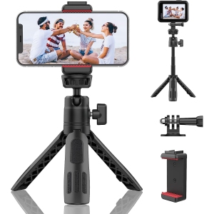 Portable Vlog Phone Tripod Stand with Phone Mount Gopro Adapter,M12 Extendable Selfie Stick for Gopro, Mini Hand Grip Compatible with Gopro Hero 10/9/8/7/6/5 Smartphone