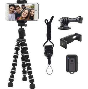 Phone Tripod, Tripod with Wireless Remote Phone Holder as iPhone Tripod, Cell Phone Tripod, Camera Tripod, Travel Tripod,Tabletop Tripod for iPhone Gopro Black white