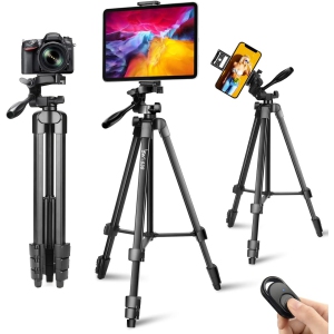 67'' Tripod for ipad iPhone, Camera Tripod for Phone with 2 in 1 Tripod Mount Holder for Cell Phone/Tablet/Webcam/Gopro, with Carry Bag and Wireless Remote