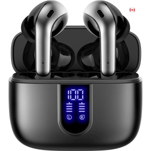 Bluetooth Headphones: True Wireless Earbuds with 60H Playback, LED Power Display, Wireless Charging Case, IPX5 Waterproof, In-Ear Earphones with Mic for TV, Smartphone, Laptop