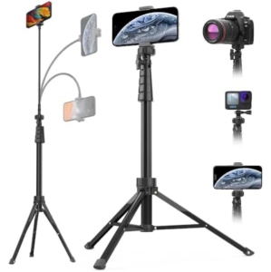 88’’ Flexible Phone Tripod with 14.95’’ Gooseneck,Remote and Phone Holder, Cell Phone Stand＆Selfie Stick for Video Recording, Compatible with iPhone Android Phone Camera