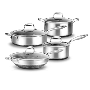 Kitchenware Pots & Pans Set - Triply Stainless Steel Cookware, Non-Stick Coating Inside and Outside (8-Piece Set)