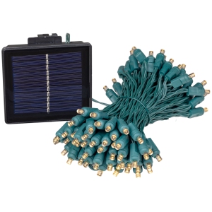 Novelty Lights 100 Light Solar Powered LED Outdoor Mini Light String, 50 Feet on Green Wire, Warm White 5mm Bulbs, Automatic Dusk to Dawn Operation