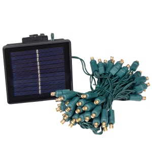 Novelty Lights 50 Light Solar Powered LED Outdoor Mini Light String, 12.5 Feet on Green Wire, Warm White 5mm Bulbs, Automatic Dusk to Dawn Operation