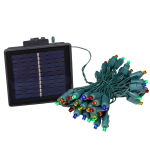 Novelty Lights 50 Light Solar Powered LED Outdoor Mini Light String, 12.5 Feet on Green Wire, Multicolor 5mm Bulbs, Automatic Dusk to Dawn Operation