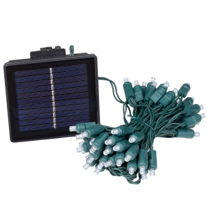 Novelty Lights 50 Light Solar Powered LED Outdoor Mini Light String, 12.5 Feet on Green Wire, Pure White 5mm Bulbs, Automatic Dusk to Dawn Operation
