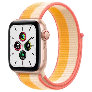 Apple Watch SE (GPS + Cellular) 40mm Gold Aluminum Case with Maize/White Sport Loop (2021) - NEW SEALED