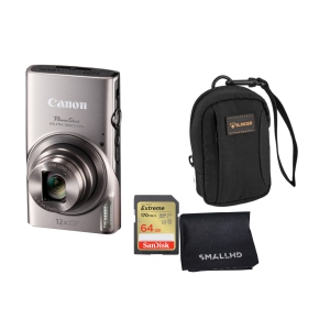 Canon PowerShot ELPH 360 HS Digital Camera Bundled with Accessory Kit (SanDisk 64GB Memory Card and Camera Pouch/Bag and Cleaning Cloth) - SILVER