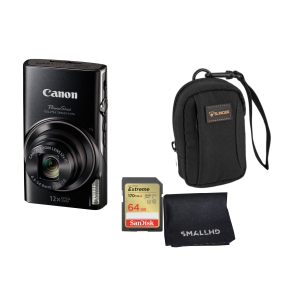 Canon PowerShot ELPH 360 HS Digital Camera Bundled with Accessory Kit (SanDisk 64GB Memory Card and Camera Pouch/Bag and Cleaning Cloth) - BLACK