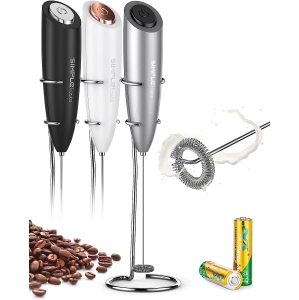 Milk Frother Handheld Battery Operated Electric Foam Maker, Drink Mixer with Stainless Steel Whisk and Stand for Bulletproof Coffee, Cappuccino, Latte Grey