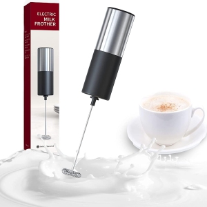 Milk Frother Handheld, Milk Frother Battery Operated Electric Whisk, Foam Maker and Mini Drink Mixer for Coffee, Cappuccino, Lattes, Matcha, Hot Chocolate Silver