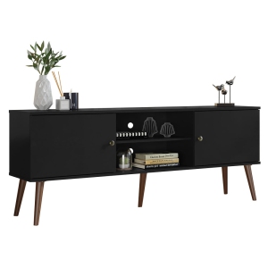 Madesa TV Stand Mid-Century Console with 2 Doors and 2 Shelves and Metal Knobs for 55, 65 Inch Media Storage Media Console Entertainment Center Wooden Television Cabinet - Black