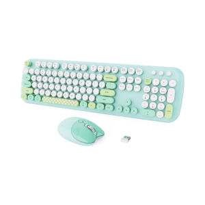 Wireless Keyboard Mouse Combo, Colorful 104 Keys Typewriter Retro Round Keycaps Keyboard for PC Laptop, Windows, Desktop, Home and Office Keyboards, Green