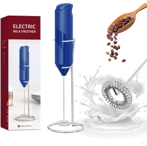 Milk Coffee Frother Handheld with Stand Drink Blender Stirrers Mixer Foamer Whisk Electric Mini for Cappuccino, Hot Chocolate, Lattes, Matcha (Blue)