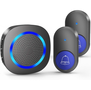 Wireless Doorbell Operate at 1300ft Range with 55 Melodies 5 Adjustable Volume Levels Mute Mode LED Indicator Waterproof Door Bell ,2 Buttons 1 Receiver,Black