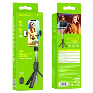 BOROFONE BY8 Wireless Remote Control Selfie Stick Tripod With Light Desktop Stand Portable Stretchable Mobile Phone Holder For All iPhone & Android