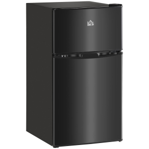 HOMCOM Mini Fridge with Freezer, 3.2 Cu. Ft. Compact Refrigerator with Adjustable Shelves, Mechanical Thermostat, Reversible Double Doors for Bedroom, Kitchen, Apartment, Black