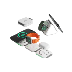 InfinaCore T3 Tri-Charge Wireless Charging Pad 3-in-1 Charging Station Compatible with iPhone, AirPods & Watch Fast Charging Up to 25W - Compact, Foldable, & Travel-Friendly White