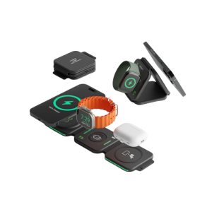 InfinaCore T3 Tri-Charge Wireless Charging Pad 3-in-1 Charging Station Compatible with iPhone, AirPods & Watch Fast Charging Up to 25W - Compact, Foldable, & Travel-Friendly Black