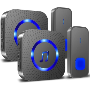 Wireless Doorbell,Adjustable Volumes,55 Chimes,IP55 Weatherproof,1300Ft Operating Range,LED Indicator,2 Transmitters and 2 Plugin Receivers