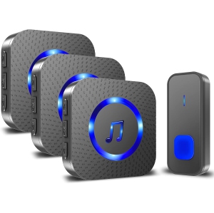 Wireless Doorbell,1300ft Remote Doorbell, IP55 Waterproof Door Bell Kit with 55 Chimes 5 Volume Levels Mute Mode and Flash LED Light, Push Buttons and 3 Plugin Receiver