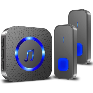 Wireless Doorbell,1300ft Remote Doorbell, IP55 Waterproof Door Bell Kit with 55 Chimes 5 Volume Levels Mute Mode Flash LED Light, 2 Push Buttons and 1 Plugin Receiver